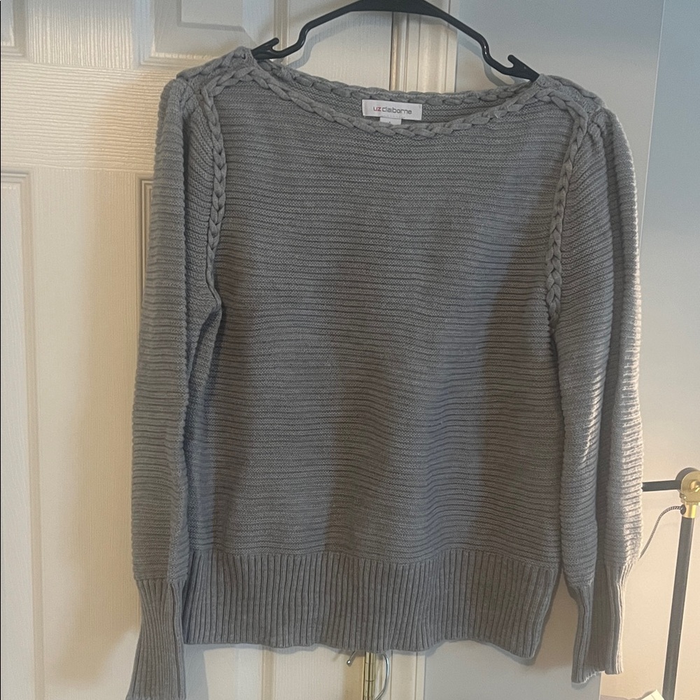 Gray Braided Crew Neck Sweater